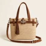 Sac Cabas Artisanal en Raphia & Suede Marron avec Fermoir Métallique – Sac Porté Main & Bandoulière