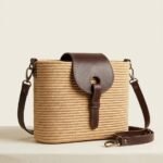 Sac Bandoulière Artisanal en Raphia Naturel & Cuir Marron – Sac Seau Fait Main
