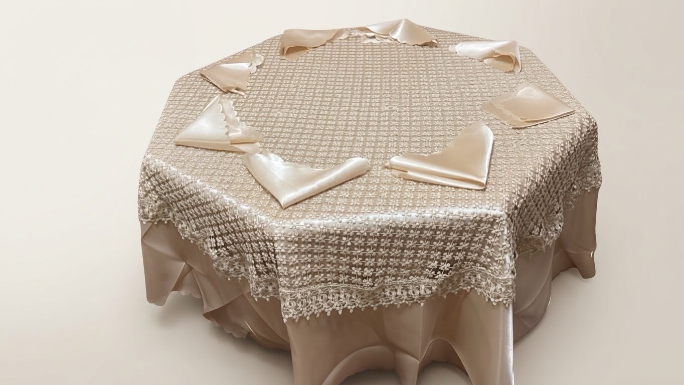 img_2934 Luxury 2-Piece Round Tablecloth Set with 8 Matching Napkins – Elegant Embroidered Dining Table Cover – Image 1